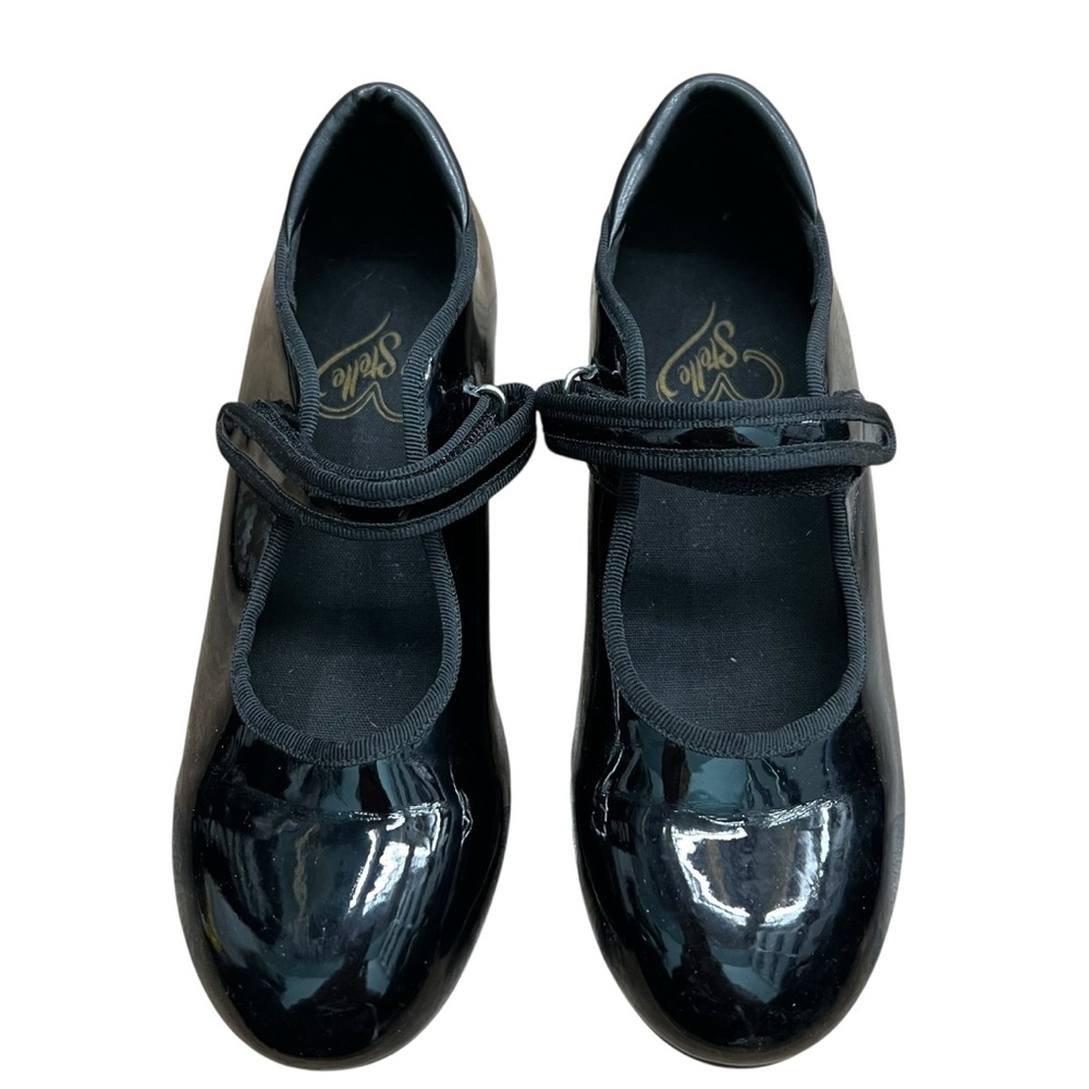 Stelle Black Patent Kids Tap Dance hook and loop Shoes Size 3ML